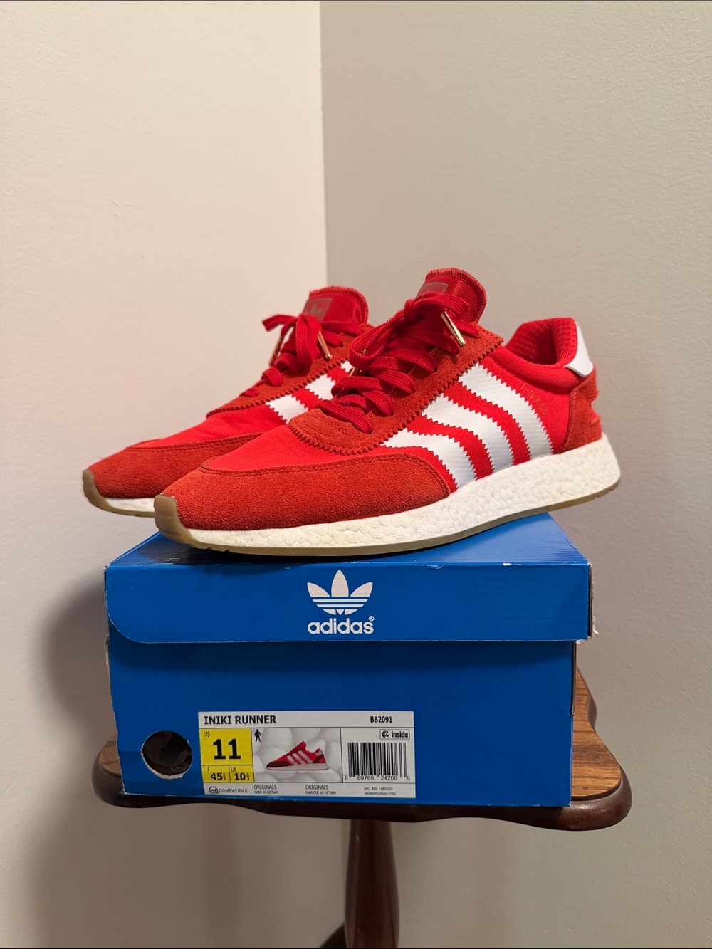 adidas Red and White Retro Runner Sneakers